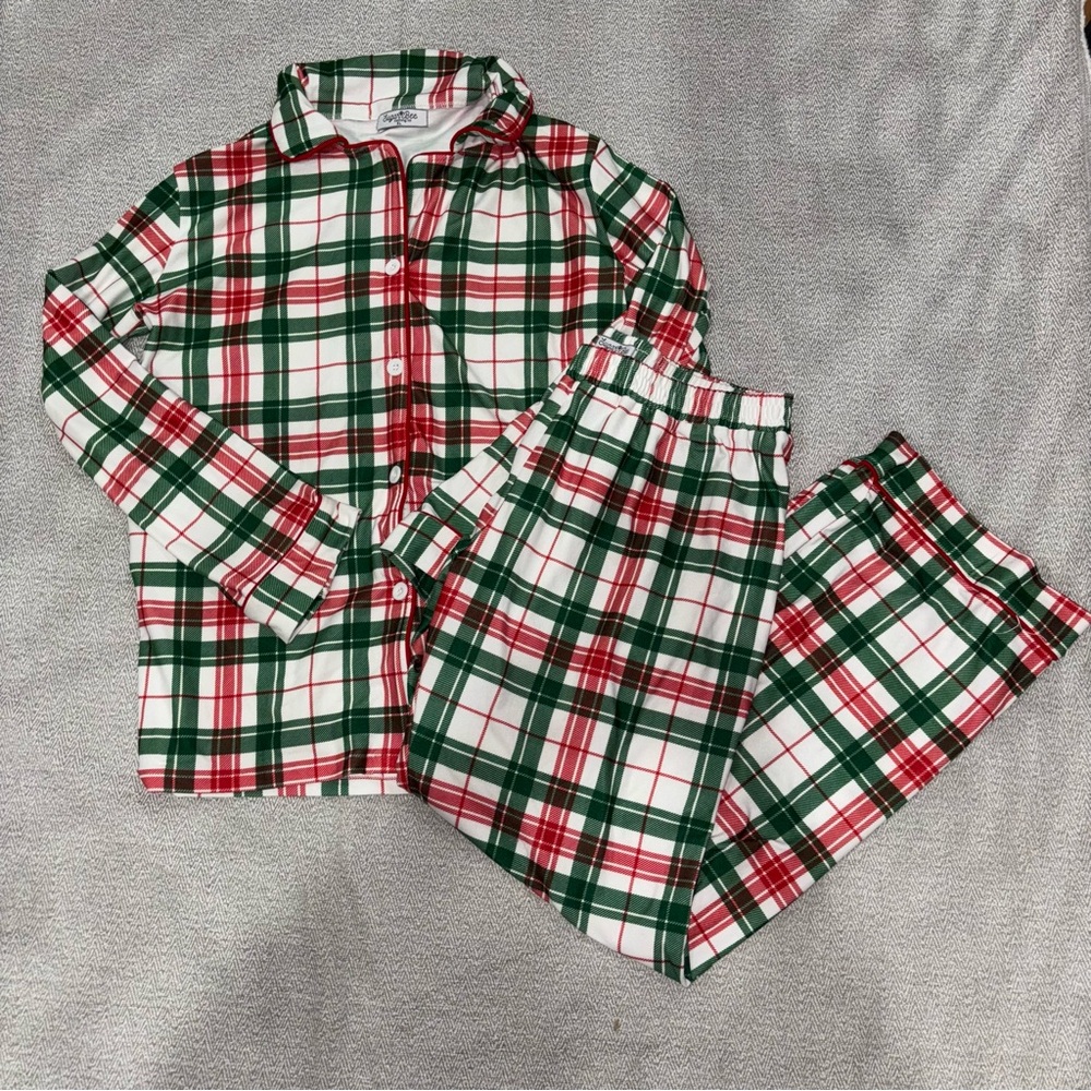 Sugar Bee NWOT red & green Christmas plaid long sleeve pajama set pants size XL